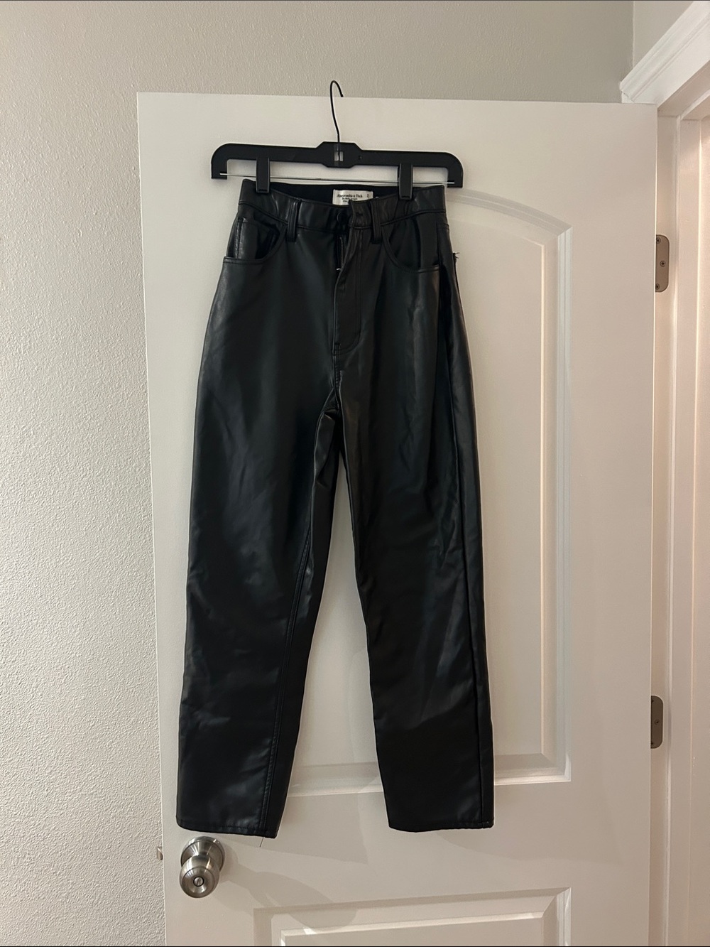 Abercrombie & Fitch Black Vegan Leather High-Rise Ankle Pants